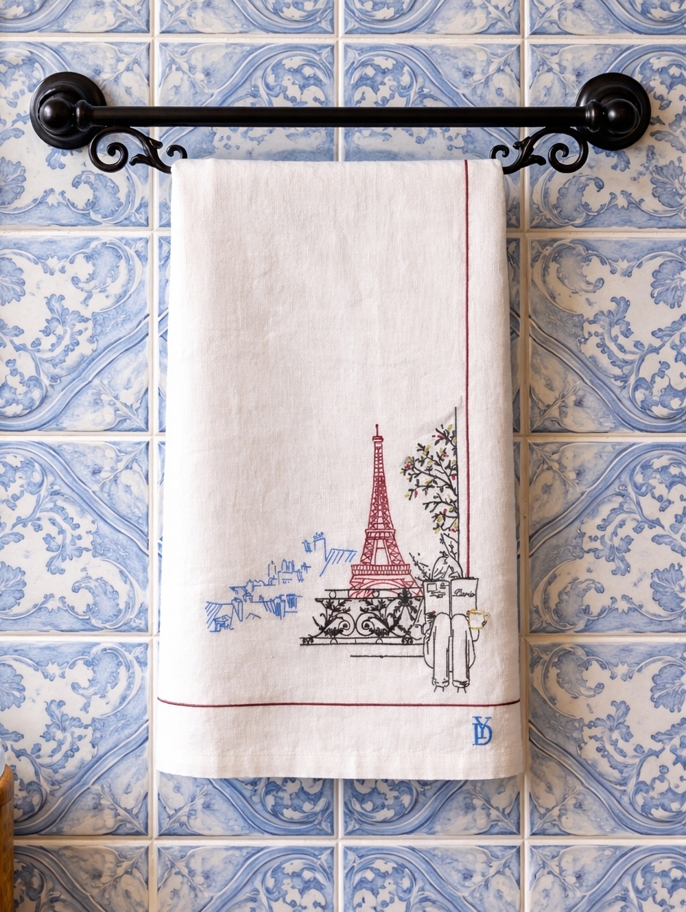 Yves Delorme Luxury Brand French High-End Linen Paris Embroidery Dish Towel